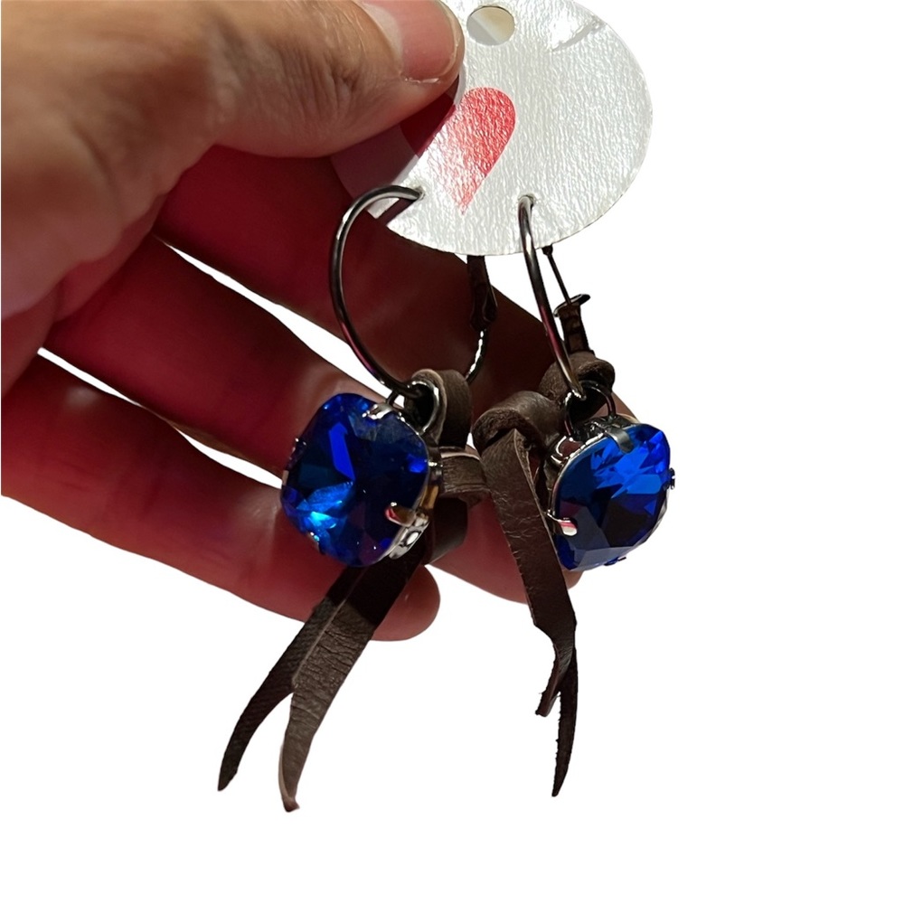 Sandra Ling Royal Blue Crystal Drop Earrings